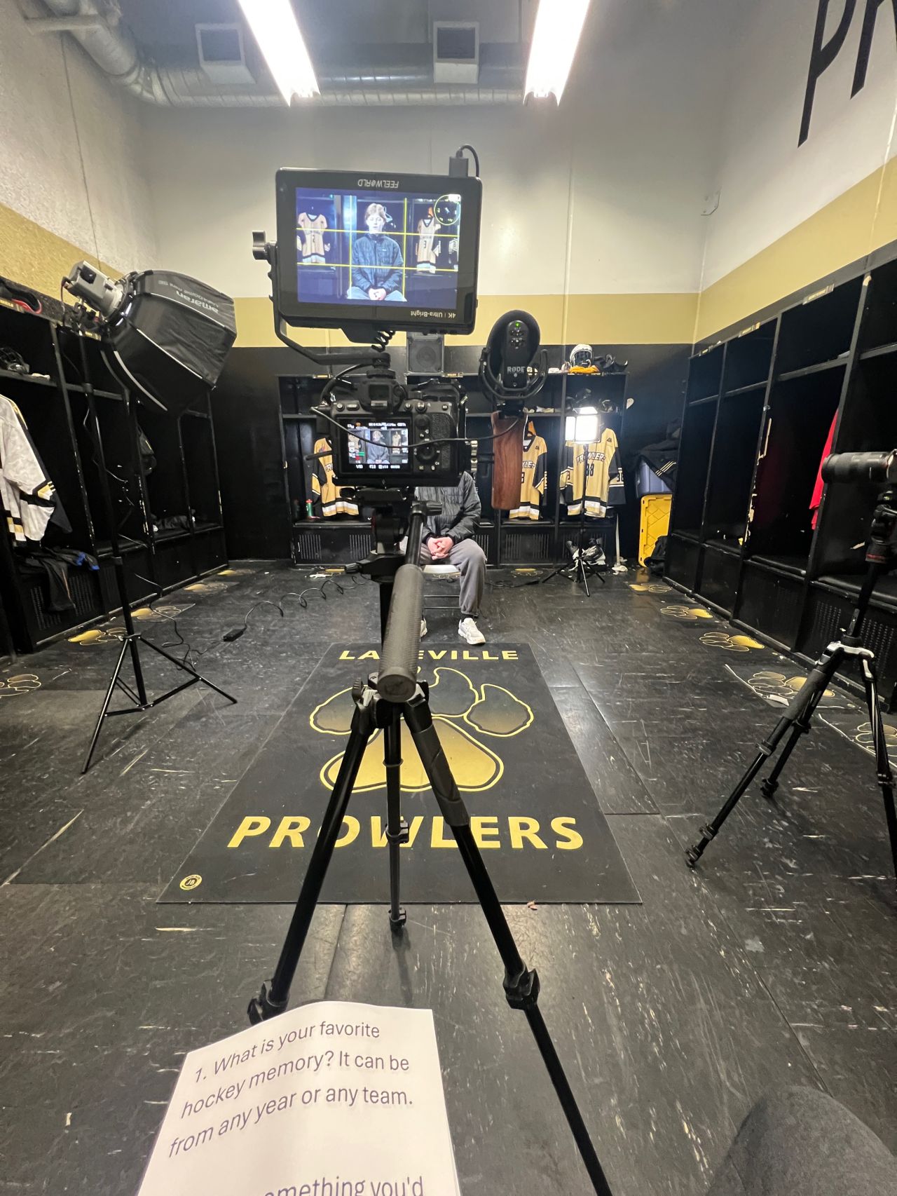 Camera set up in the Lakeville Prowlers locker room